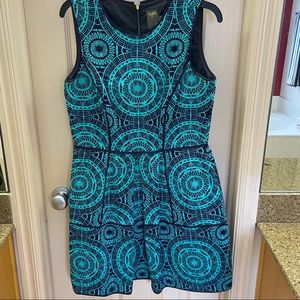 Taylor Dress w/ Navy and Turquoise Print
